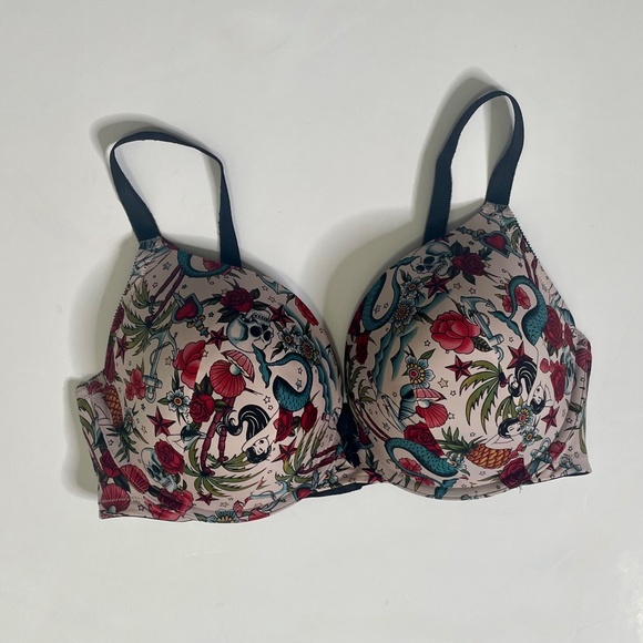 TORRID Curve Mermaid Tattoo Print Push Up Bra‎ Underwire Pin-Up Girl Retro 40DDD - Picture 2 of 13